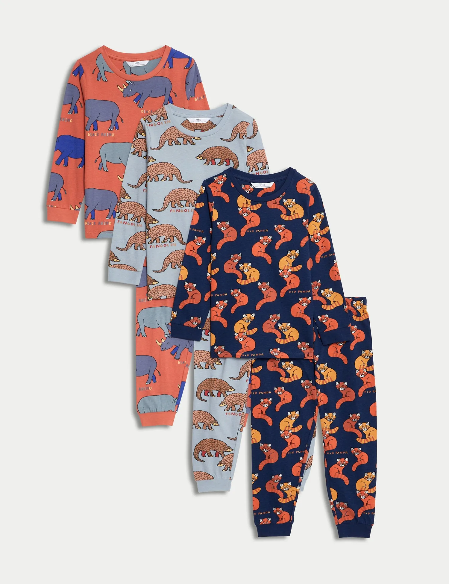 3pk Pure Cotton Animal Pyjama Sets