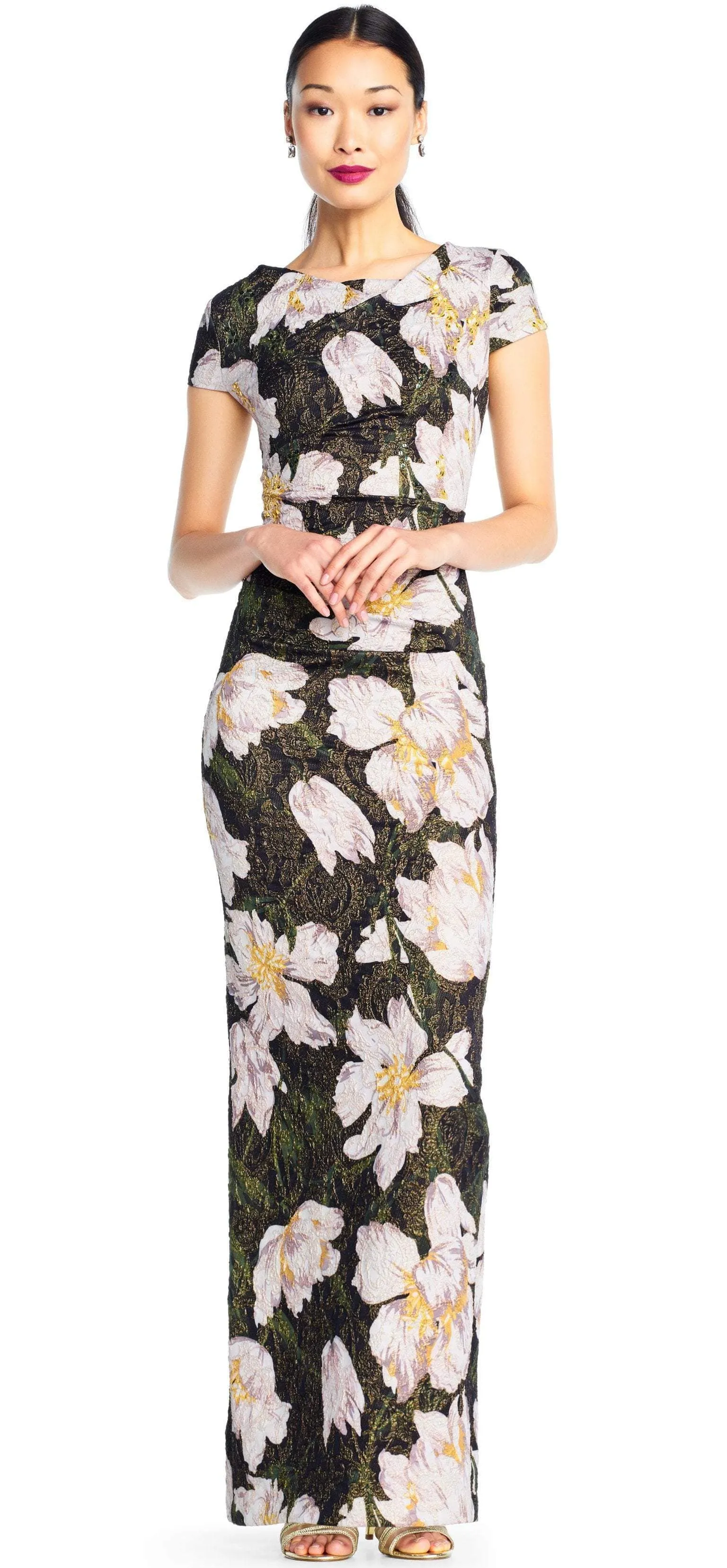 Adrianna Papell - AP1E203398 Floral Patterned Bateau Sheath Dress