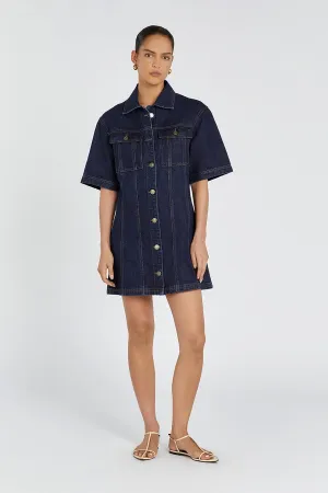 ALFRED INDIGO DENIM MINI DRESS