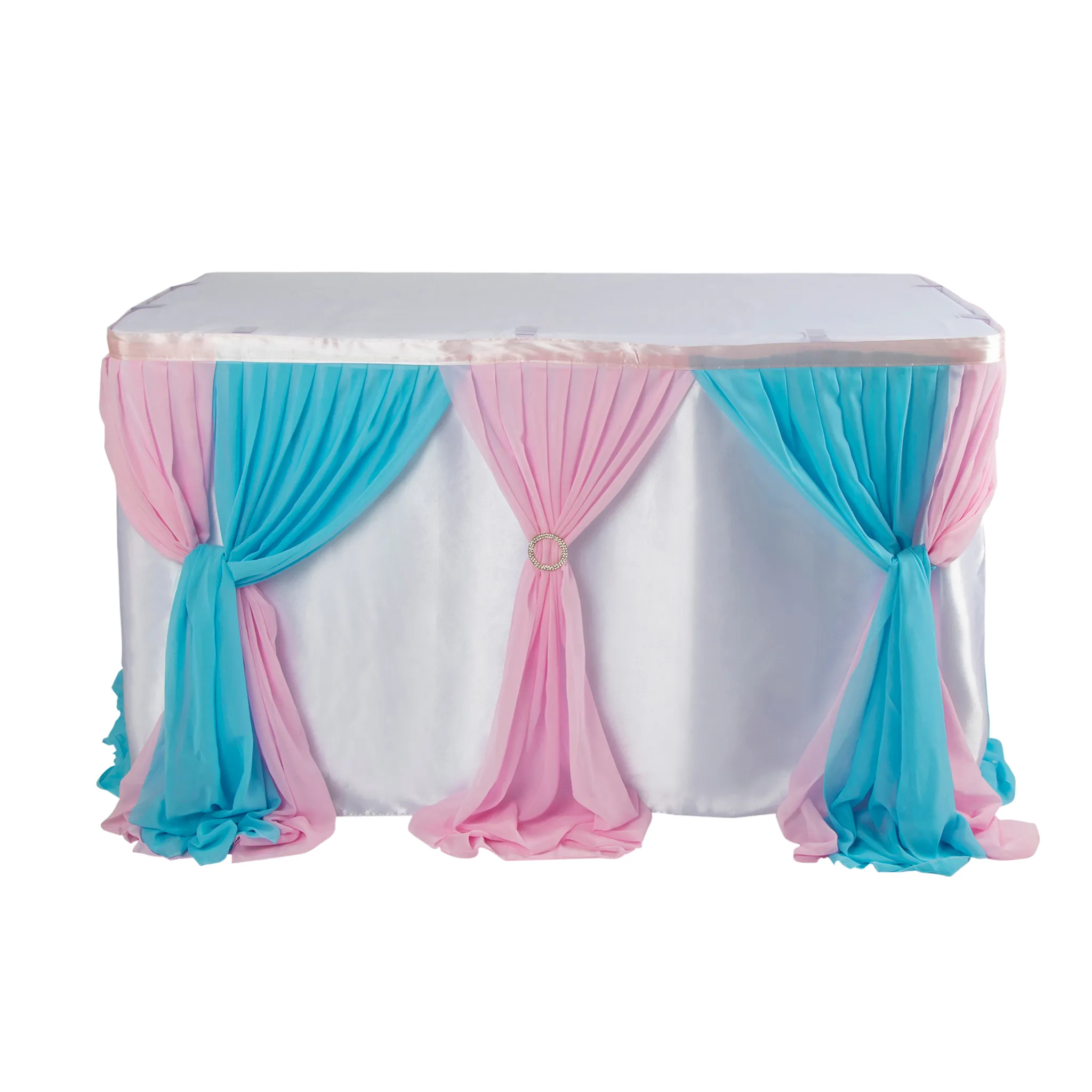 Baby Gender Reveal 14ft Chiffon Table Skirt - Blue Pink