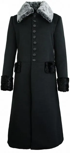 Black Single-Breasted Wool-Trim Coat