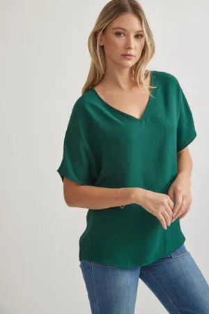 Blissful Basics V-Neck Top - Hunter Green