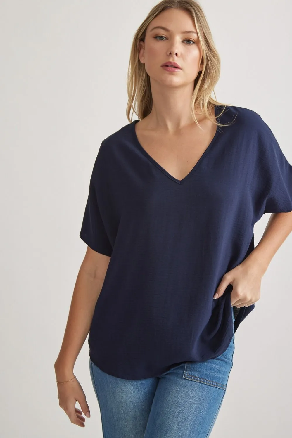 Blissful Basics V-Neck Top - Navy *Regular & Curvy*