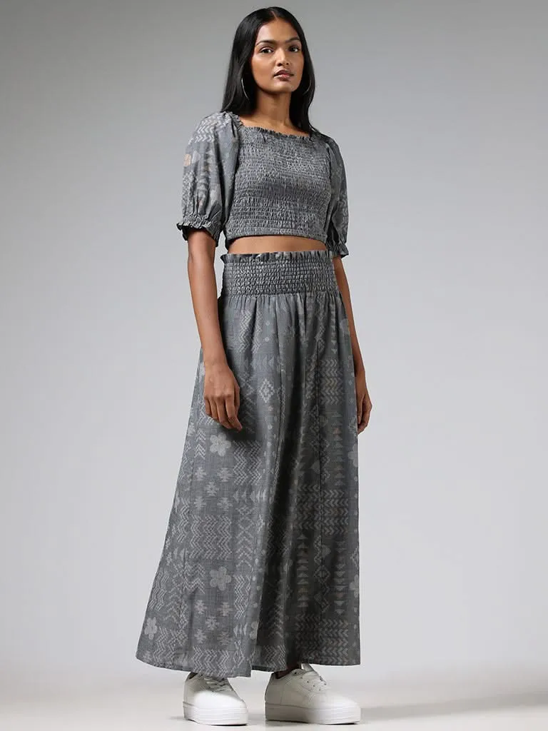 Bombay Paisley Grey Smock Printed Cotton Skirt