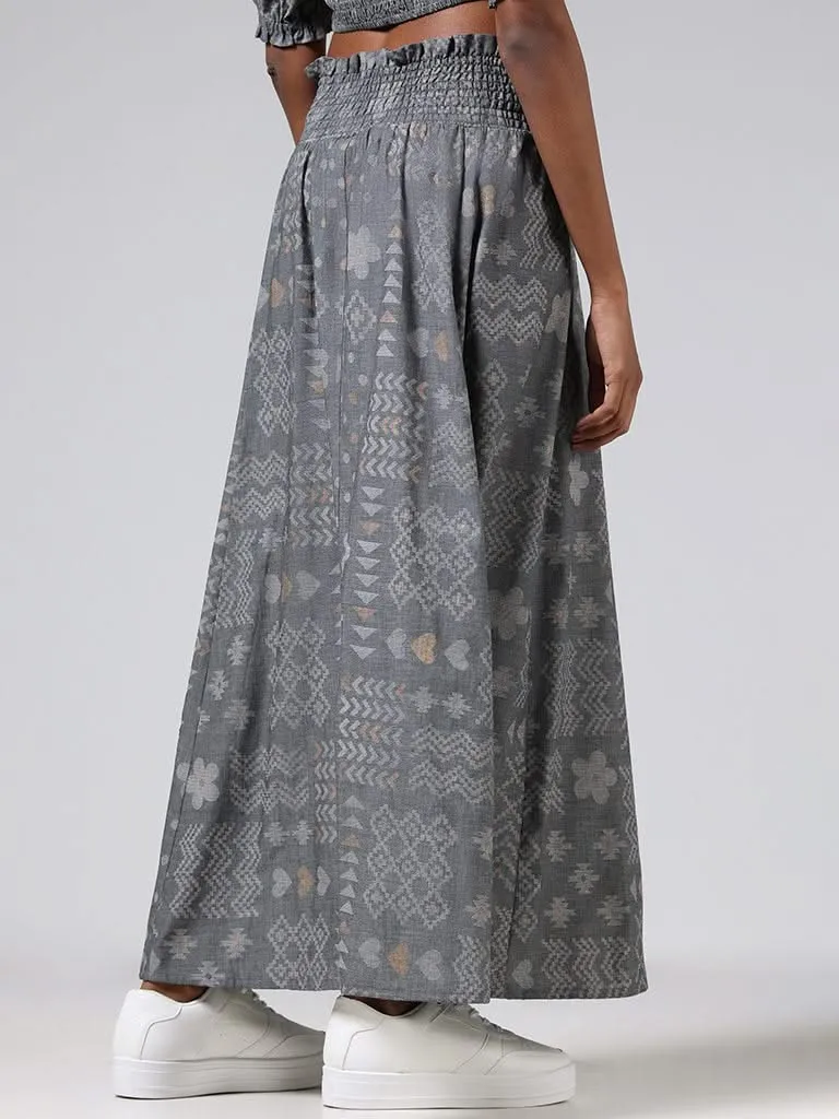 Bombay Paisley Grey Smock Printed Cotton Skirt