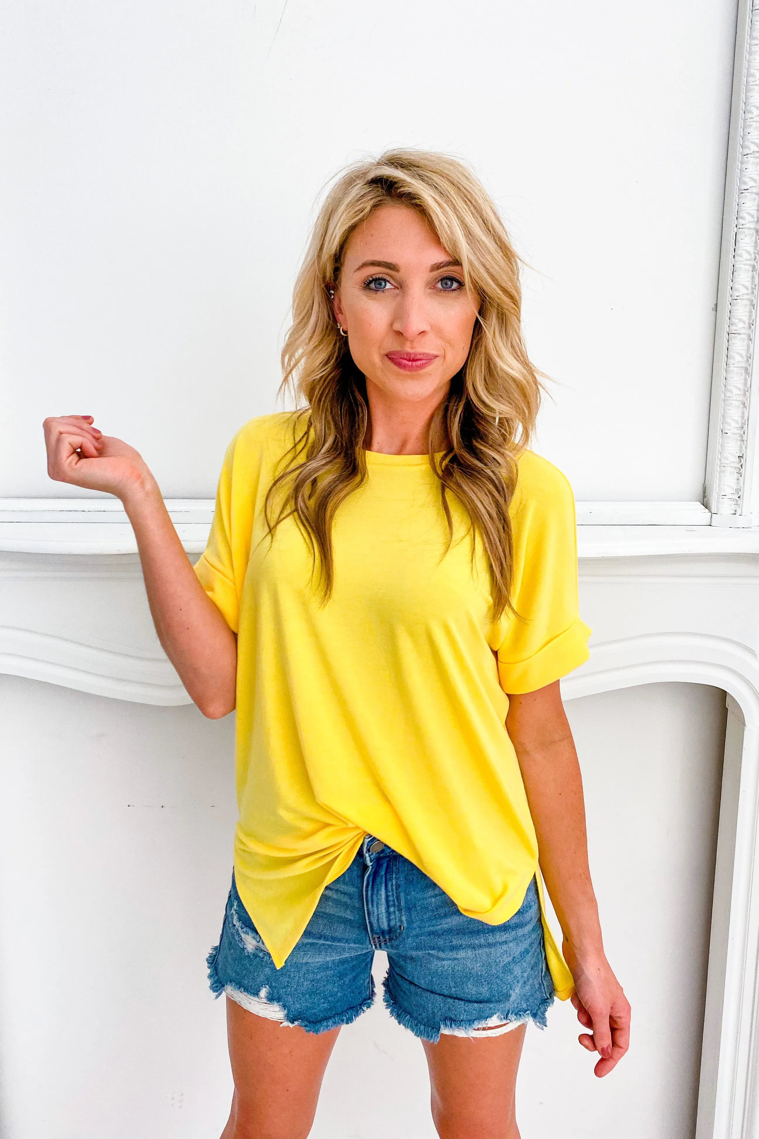 Buttery Dreams Yellow Rolled Sleeve Top | S-XL