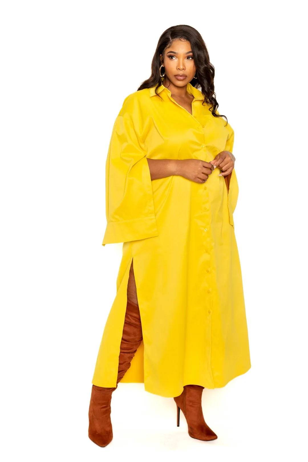 Cape Sleeve Shirt Dress Voluptuous ( ) Plus Size- 2 colors - Ships from The US