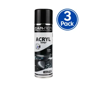 CAR-REP Professional Automotive Gloss Acrylic Aerosol 500ml Black x 3 Pack