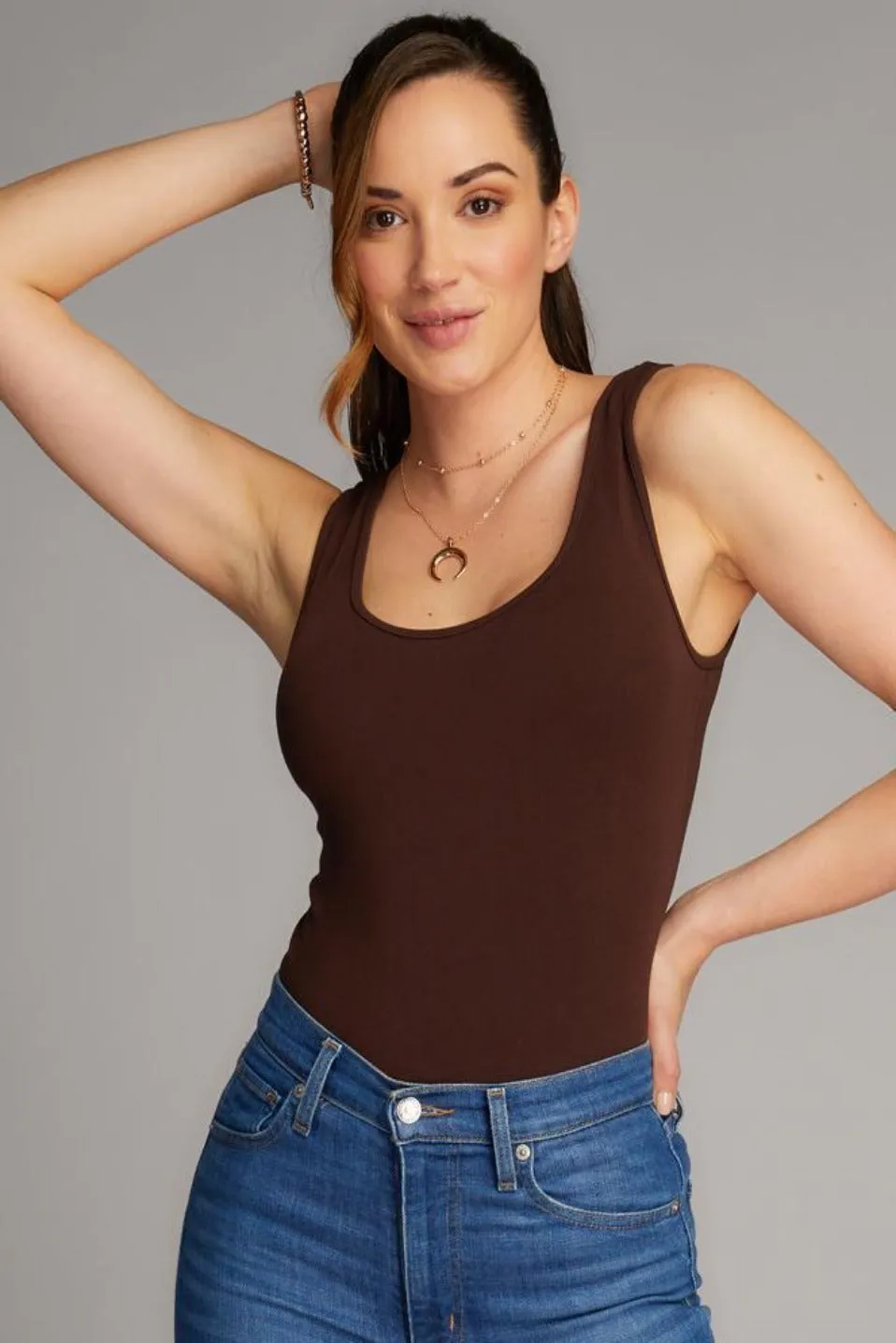 C'est Moi Bamboo Scoop Neck Tank (Brown)