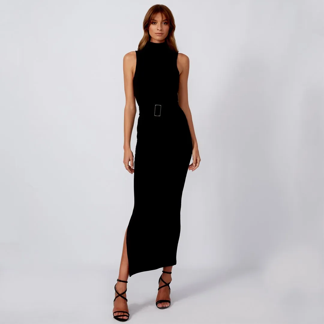 CLEO Black Bodycon High Neck Maxi Dress