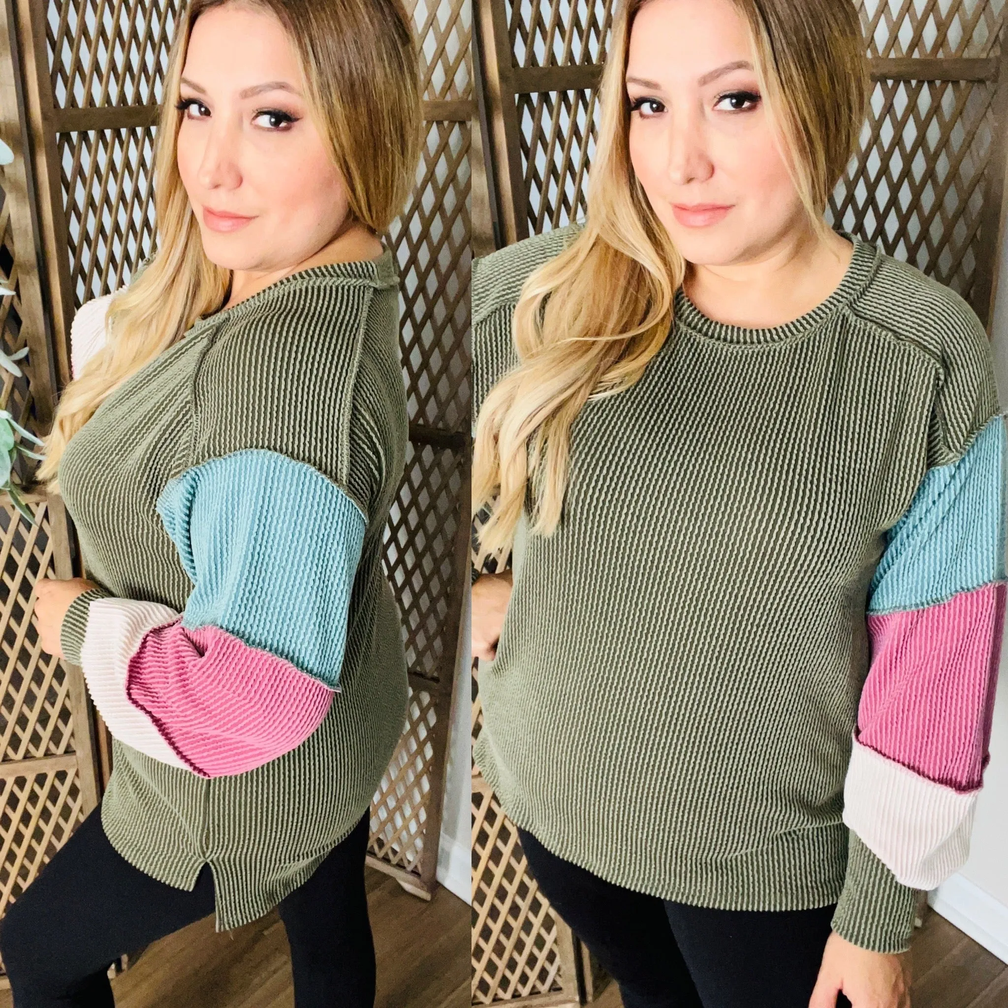 Color Block Hi Low Long Sleeve Top