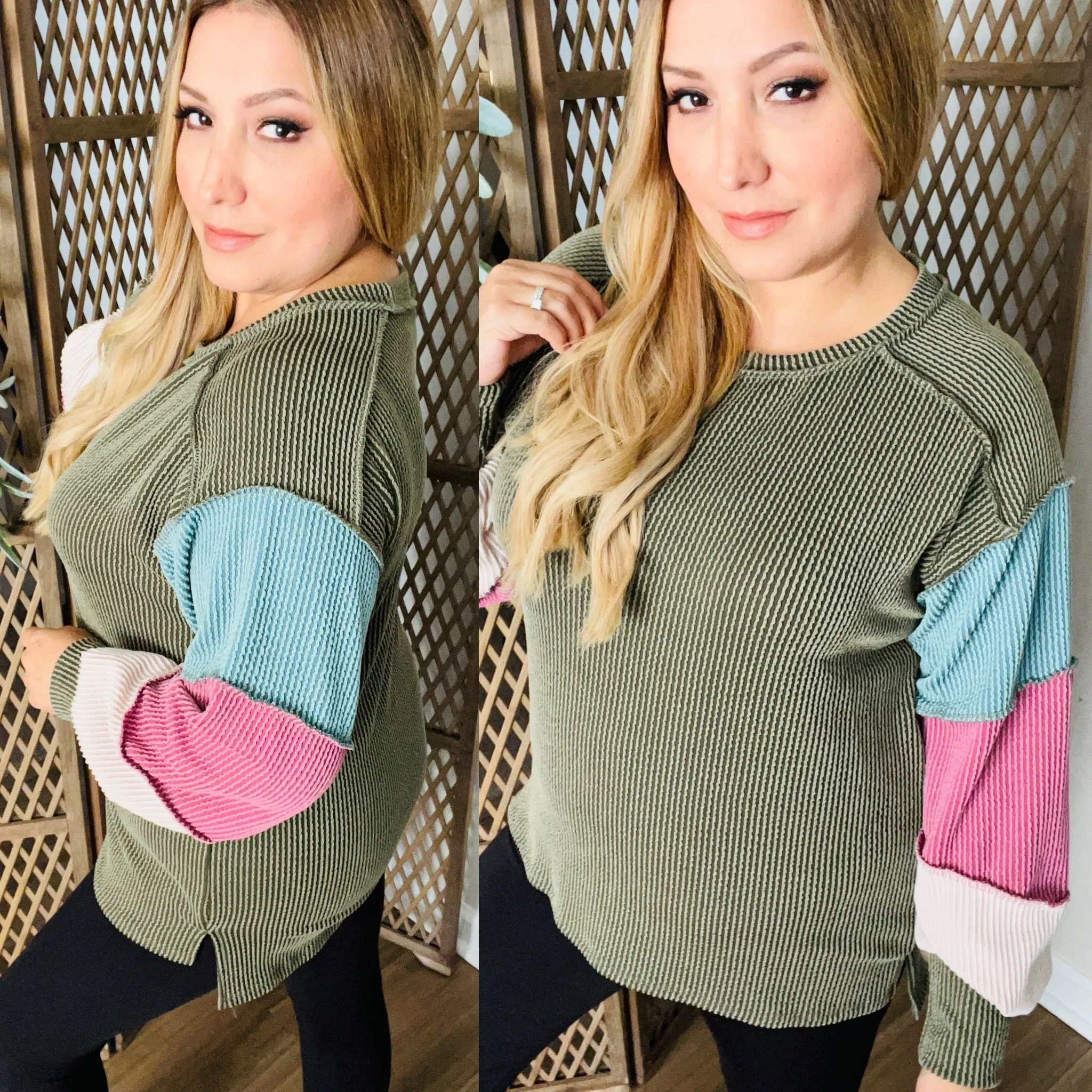 Color Block Hi Low Long Sleeve Top