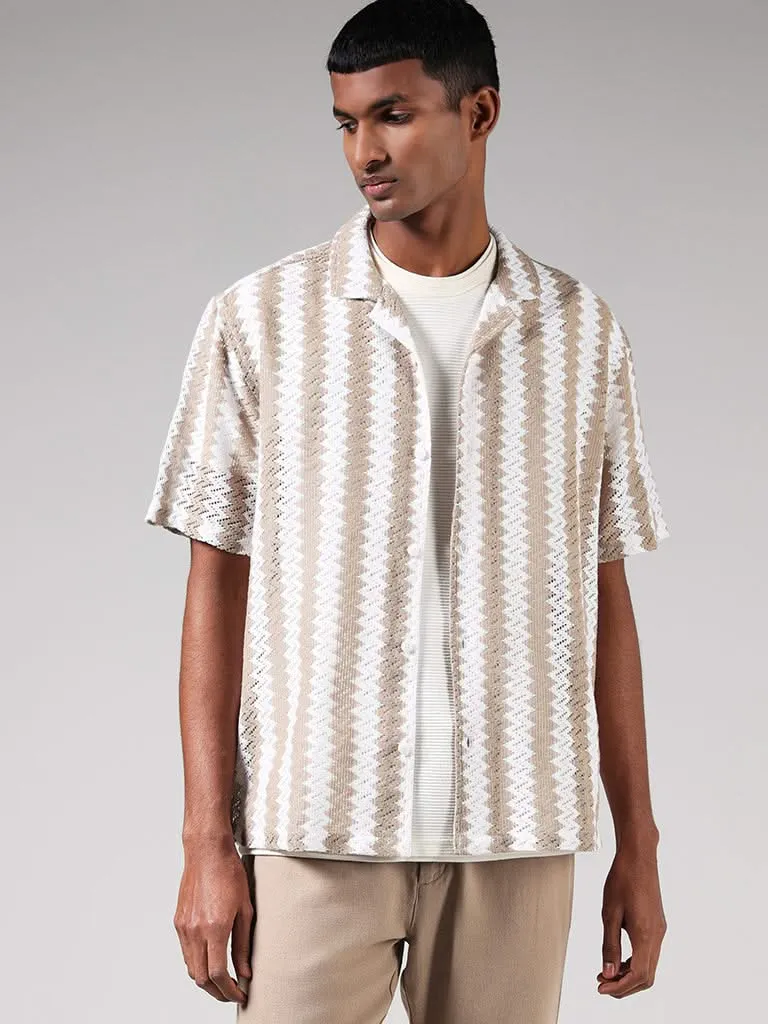 ETA Taupe Mesh Cotton Blend Resort-Fit Shirt