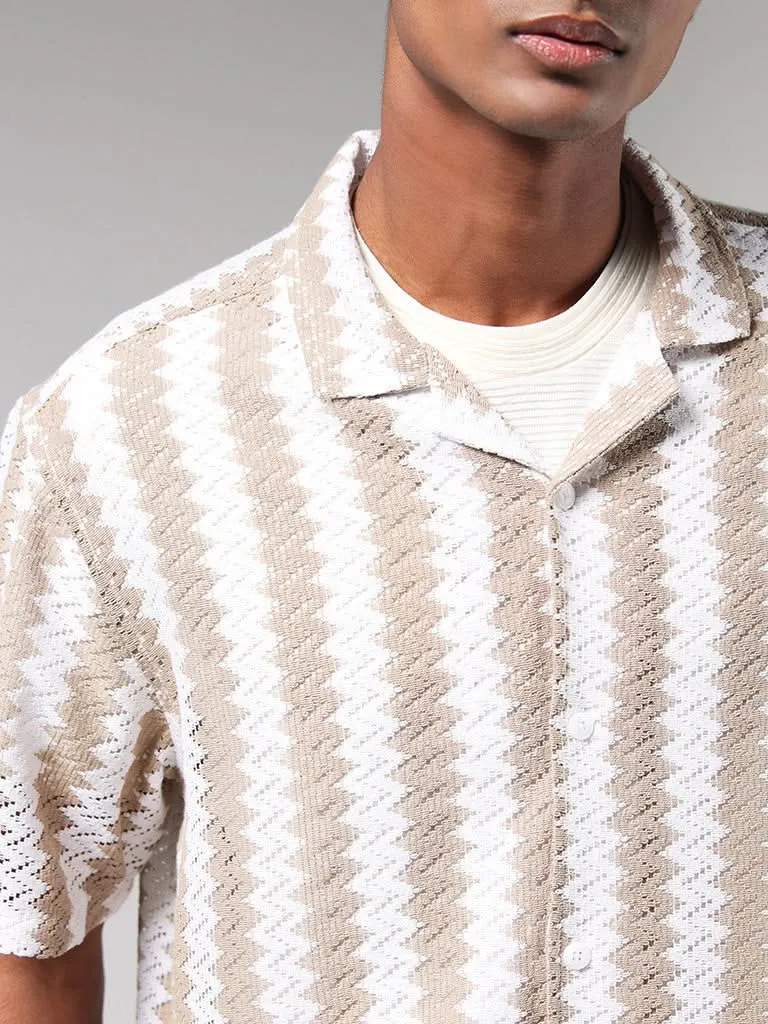 ETA Taupe Mesh Cotton Blend Resort-Fit Shirt