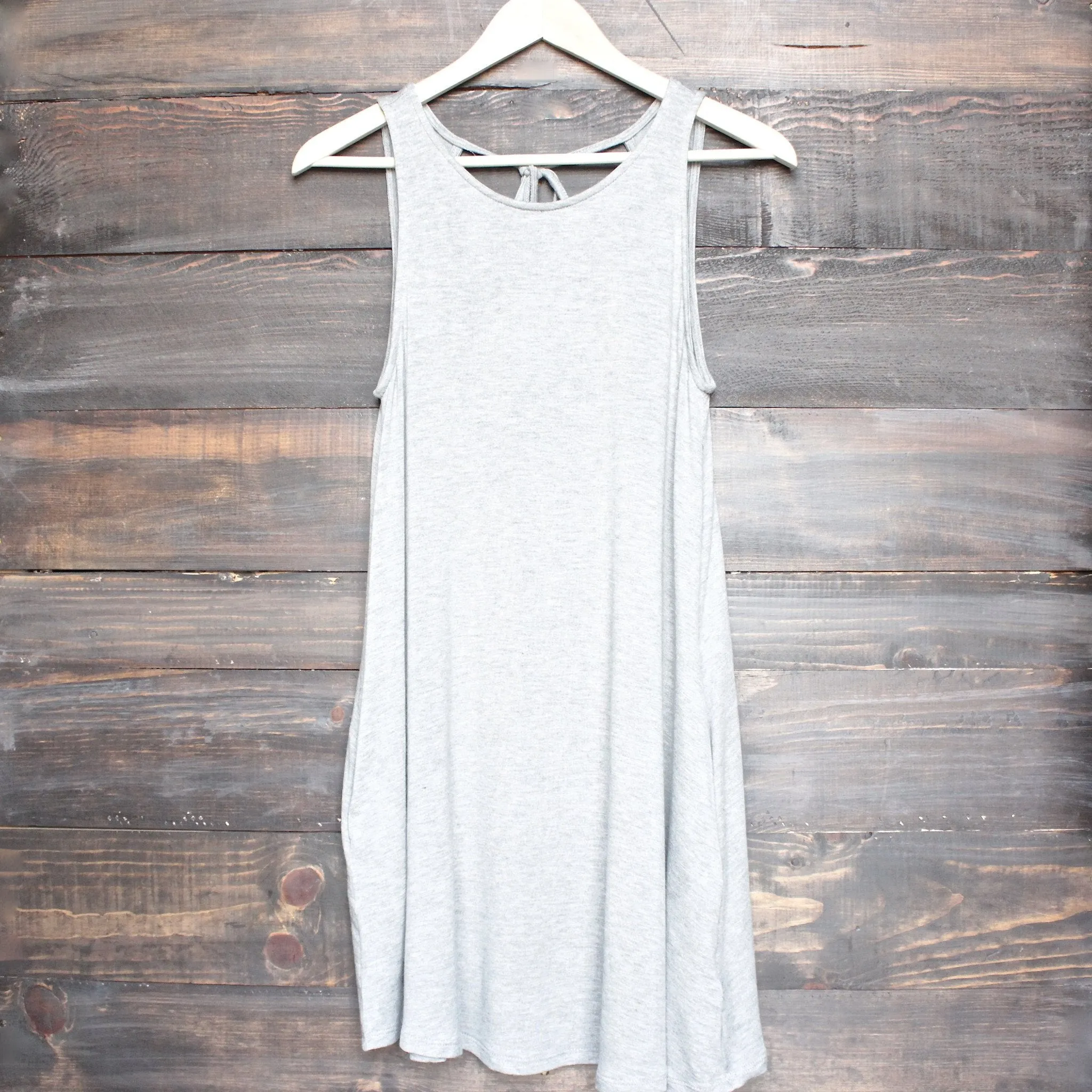 Final Sale - BSIC - Solid Jersey Open Back Swing Dress with Pockets - Grey