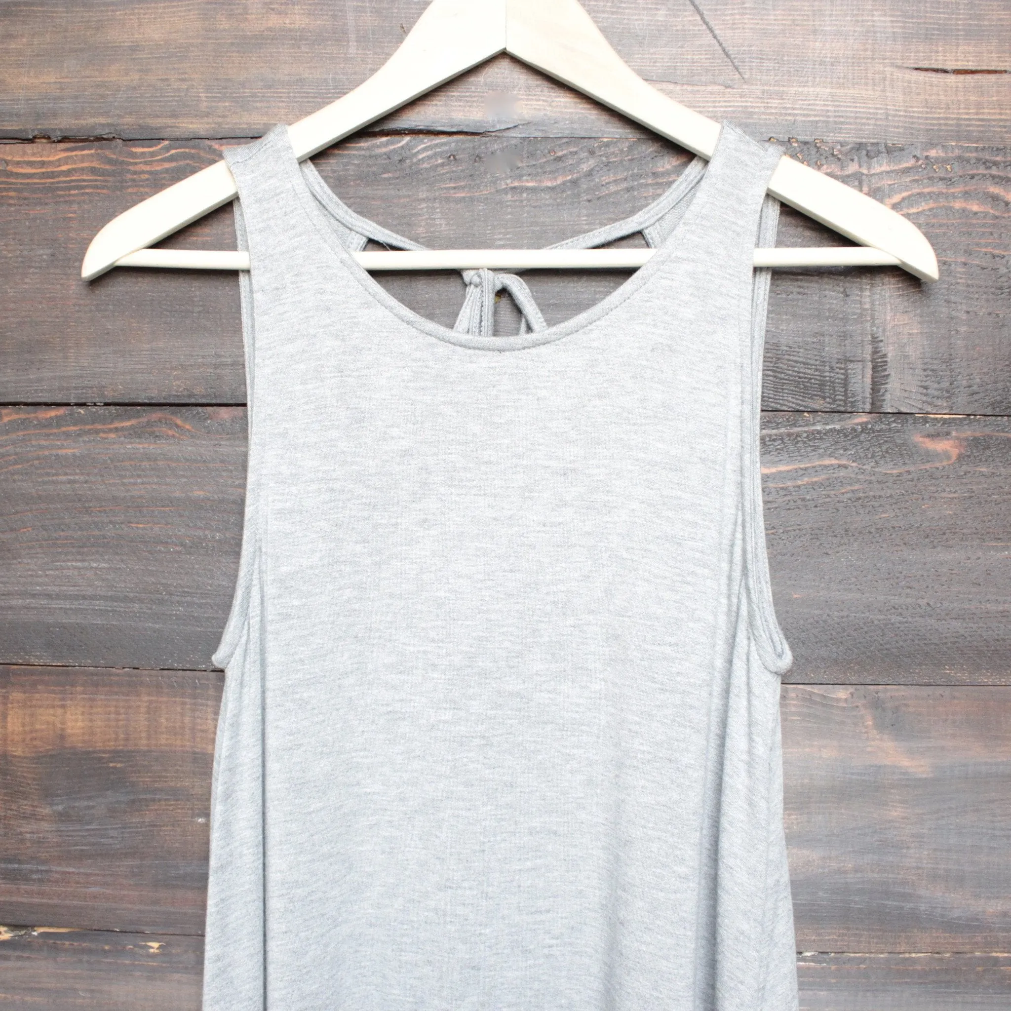 Final Sale - BSIC - Solid Jersey Open Back Swing Dress with Pockets - Grey