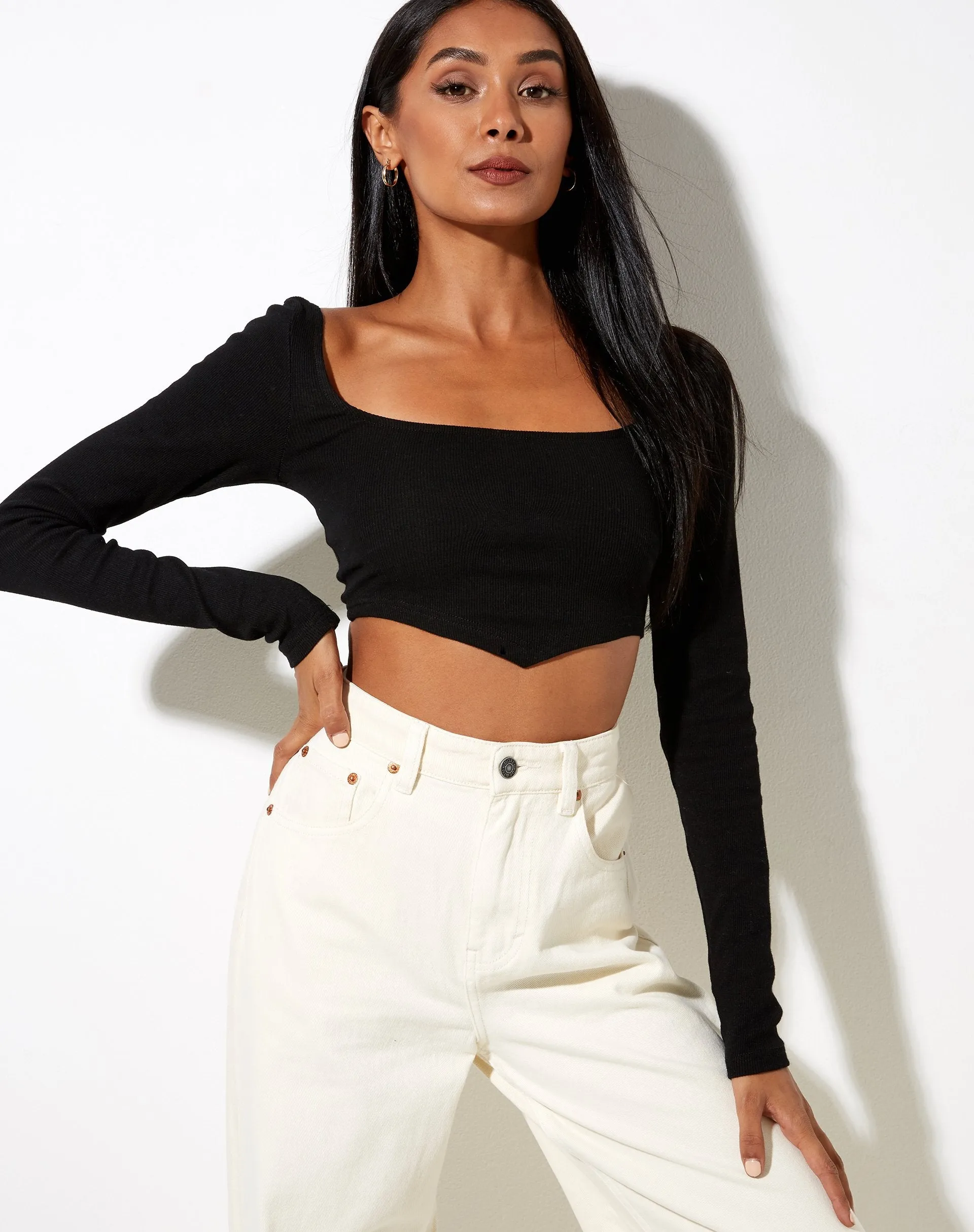 Gadze Crop Top in Rib Black