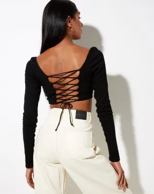 Gadze Crop Top in Rib Black