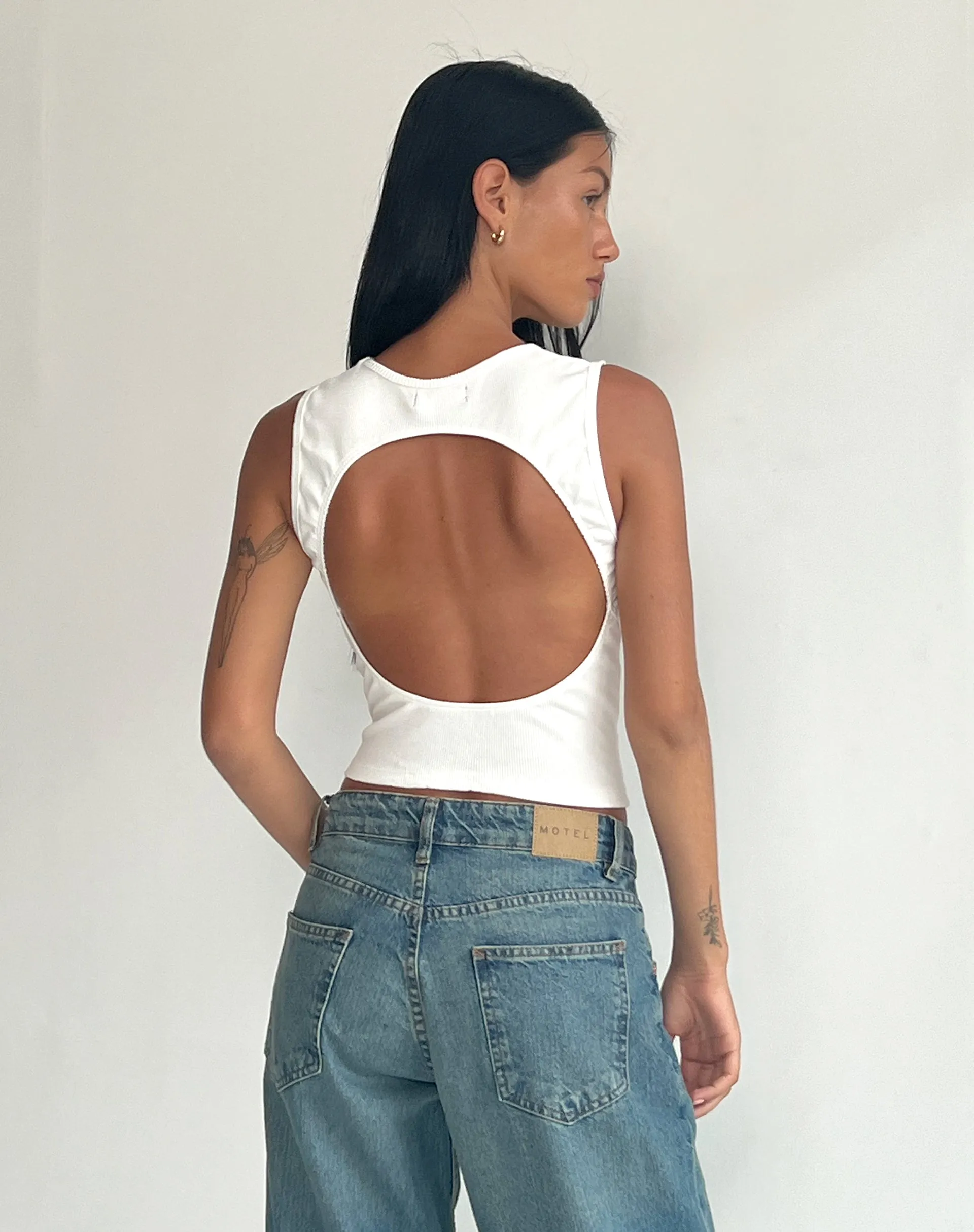 Gelsho Open Back Rib Tank Top in Off White