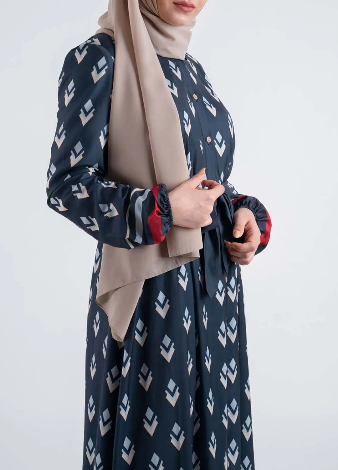 Geometric print shirt dress-Muslim Fashion