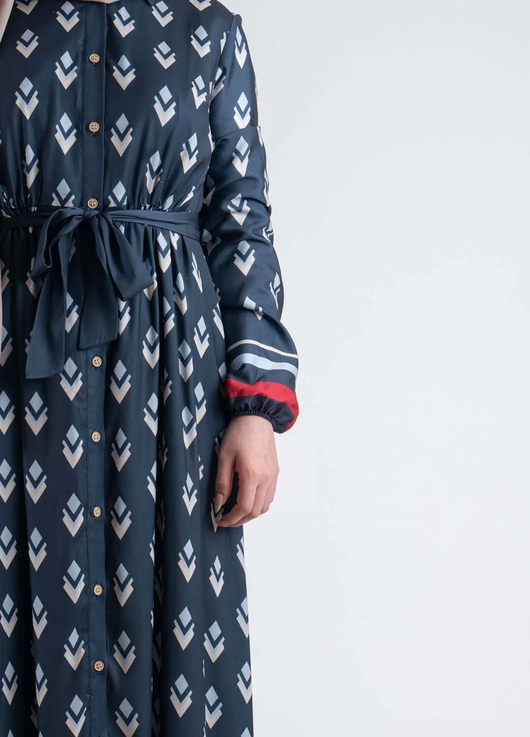 Geometric print shirt dress-Muslim Fashion