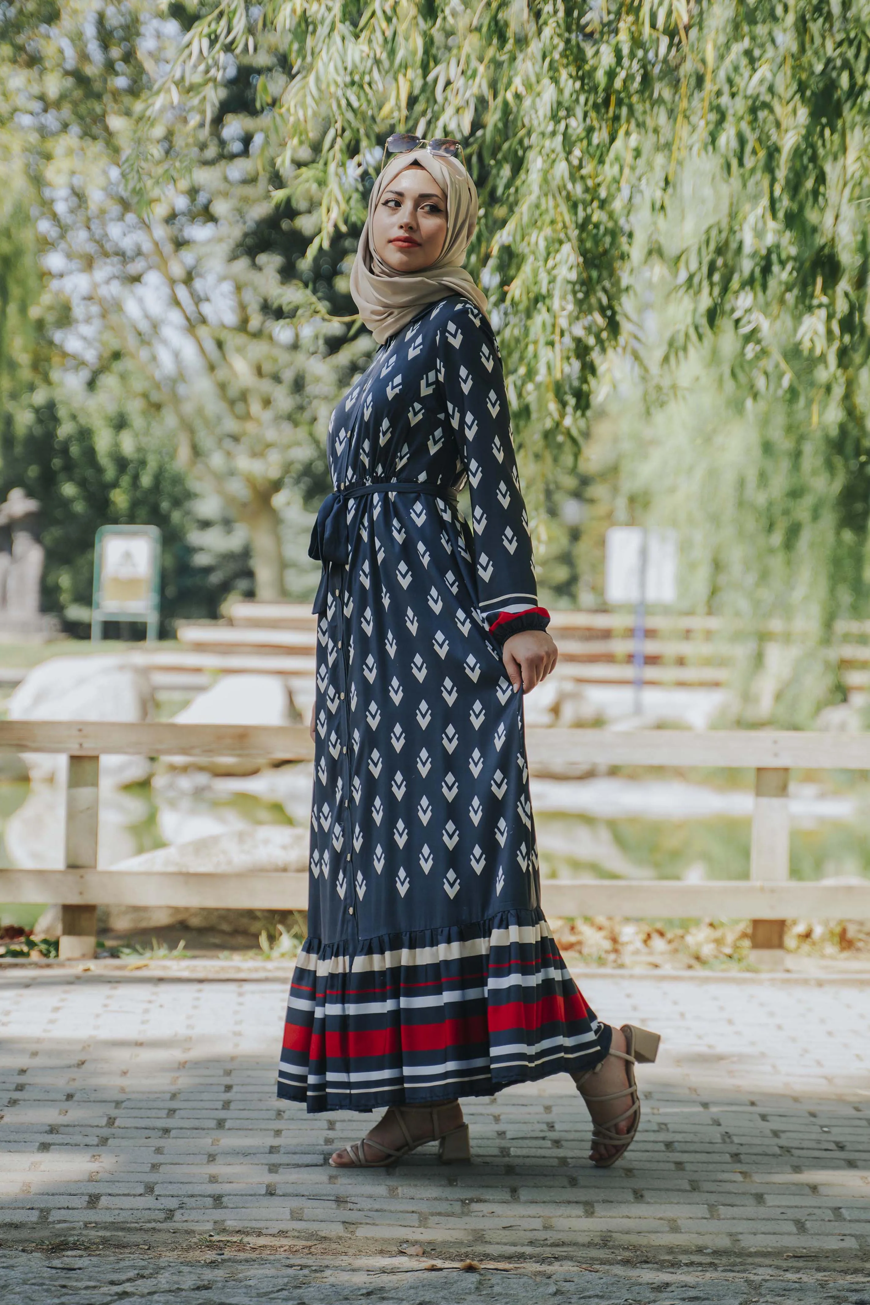 Geometric print shirt dress-Muslim Fashion