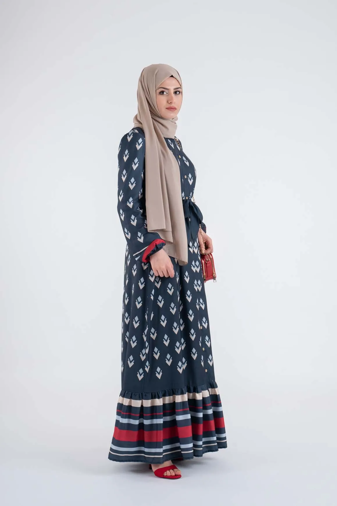 Geometric print shirt dress-Muslim Fashion