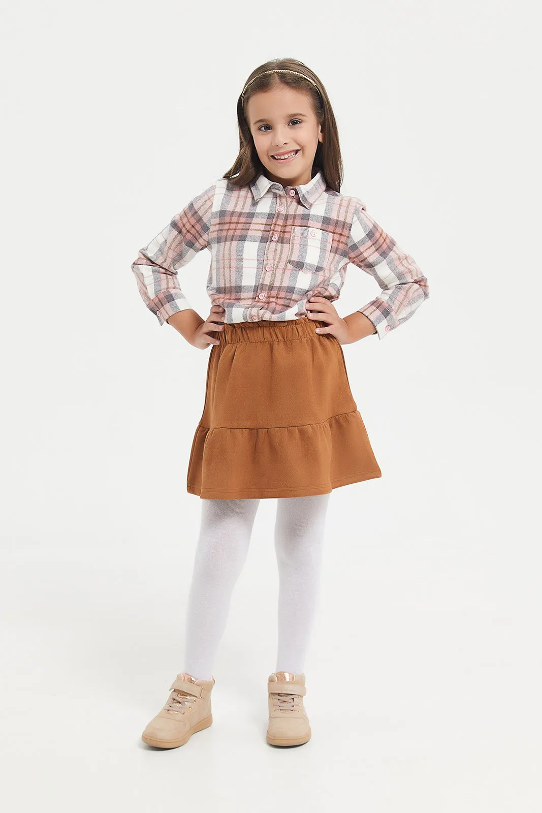 Girls Brown Suede Tiered Skirt