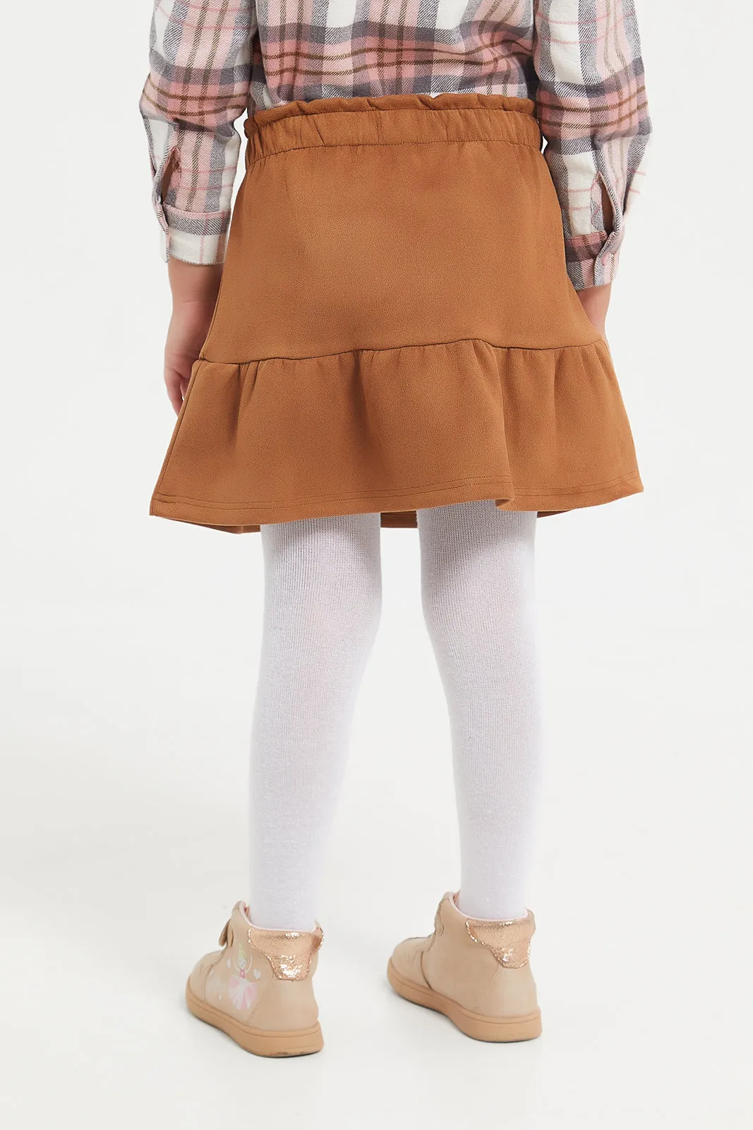 Girls Brown Suede Tiered Skirt