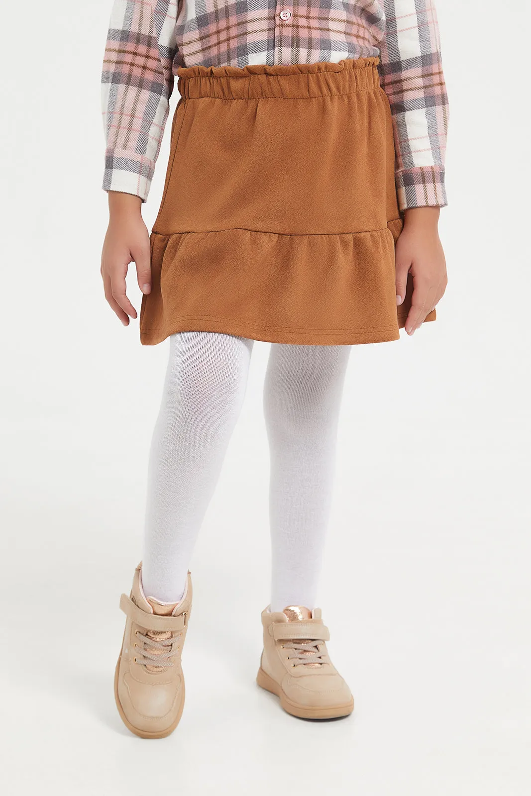 Girls Brown Suede Tiered Skirt