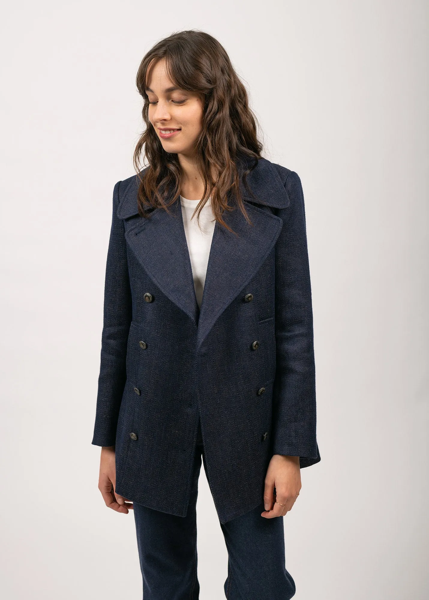 Héritage peacoat for women in Merino wool - SAINT JAMES x Atelier Tuffery (INDIGO/CHANVRE)