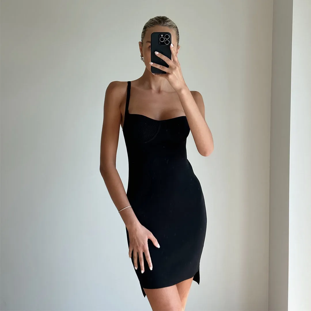 JARA Black Strappy Bodycon Knit Mini Dress