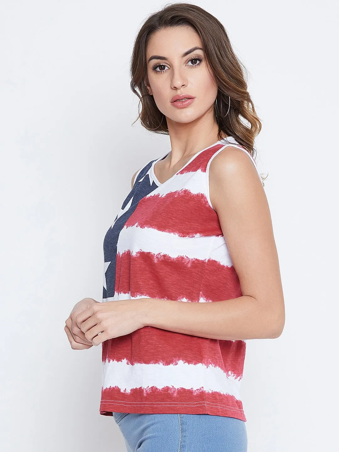 JUMP USA Women Red & White Printed Casual Printed Tank Top