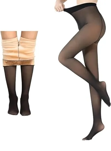 KNOTS N STITCHES - Warm Fleece Leggings for Women | Warm Sheer Dual Tone Thick Tights | Winter Fleece Lined Tights, Fake Translucent Thermal Pantyhose Leggings | Opaque High Waisted Stretchy