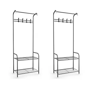 Kuber Industries Pack of 2 Cloth Hanger and Organiser for Coat Hat Handbag Umbrella | Display Rack for Home Office Showroom | Stainless Steel|Color-Black| HM003BK