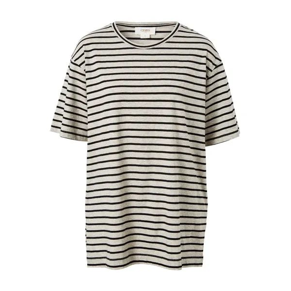 Longline Step Hem Tee - Cloud Marle   Black Stripe