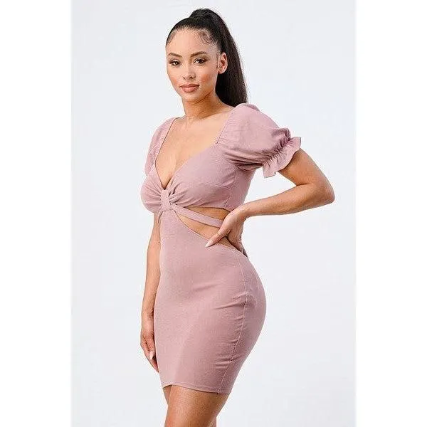 Lux Side Cutout W/ Back Tie Detail Bodycon Dress