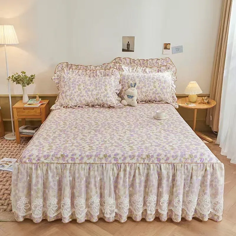 Luxurious Bed Skirt Set - 100% Cotton with Pillowcases