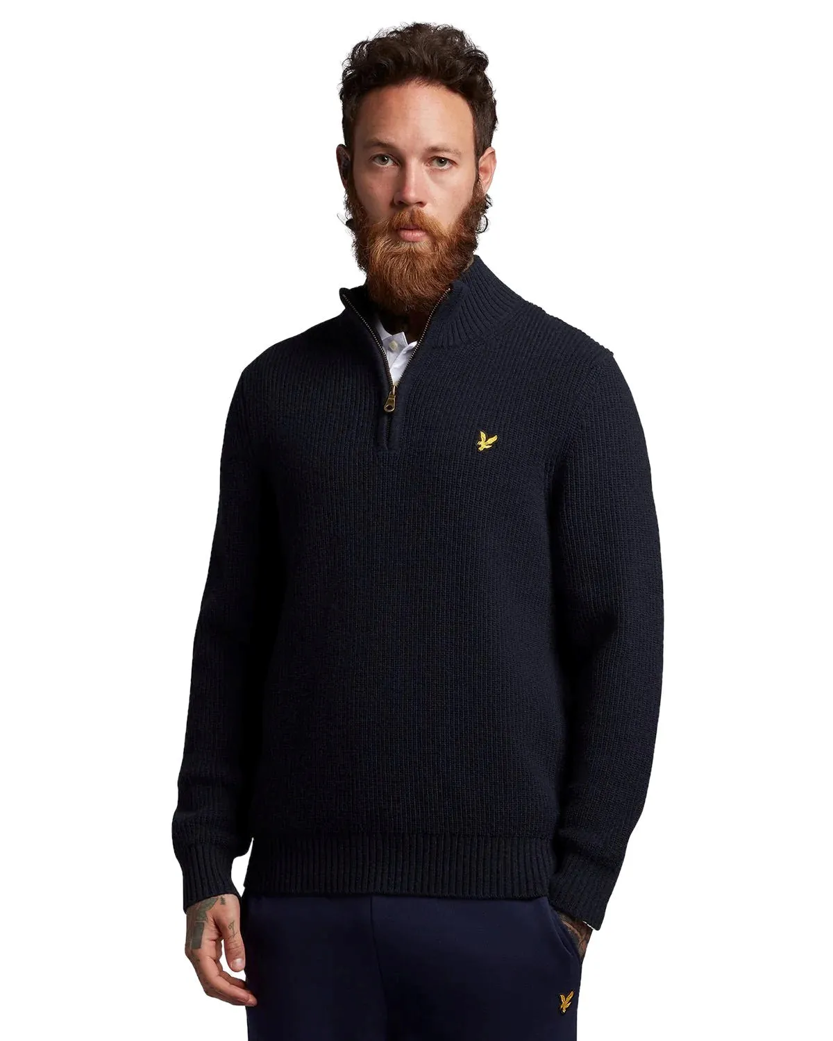 Lyle & Scott Mens Premium Ribbed Quarter-Zip Jumper for Stylish Comfort