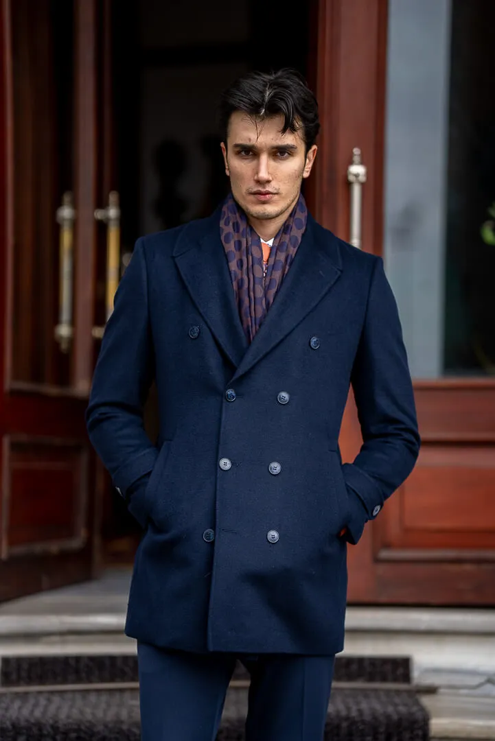 Navy Blue Double-Breasted Men's Coat.