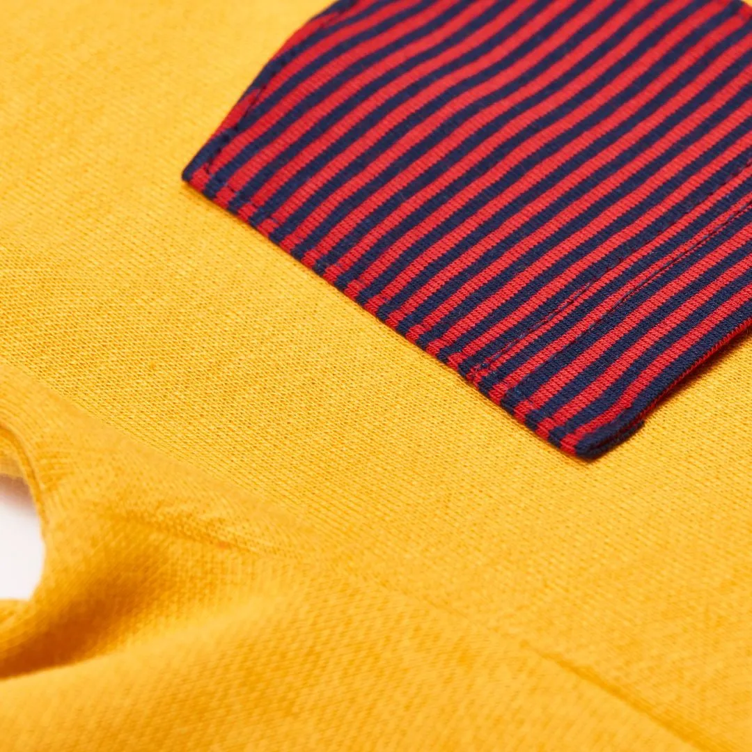 Organic cotton boys longsleeve top "Jacquard Mustard|Dark blue & red Stripes" made from 100% organic cotton