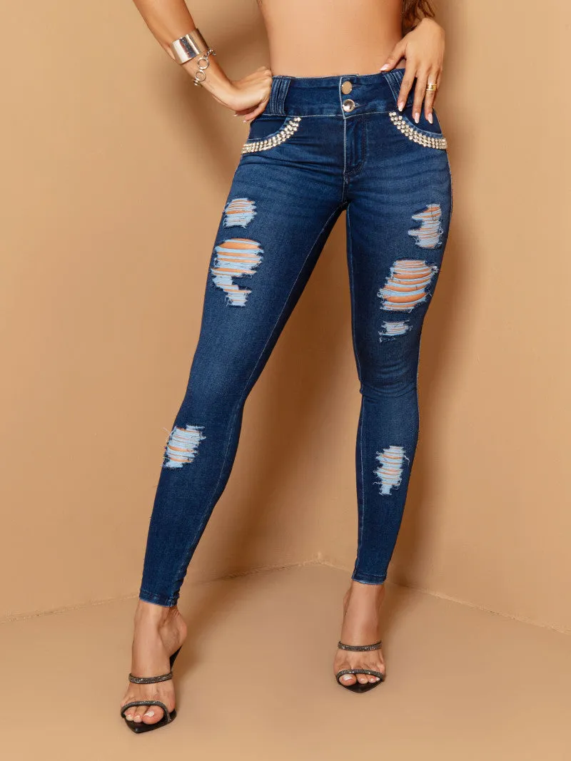 Pit Bull Jeans Women's High Waisted Ripped Jeans Pants With Butt Lift | Levanta Cola | Empina Bumbum 65237