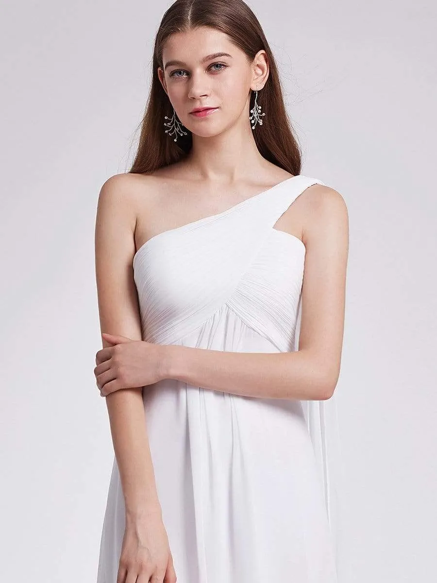 Pleated Bodice One Shoulder Simple Wedding Dress with Long Sash