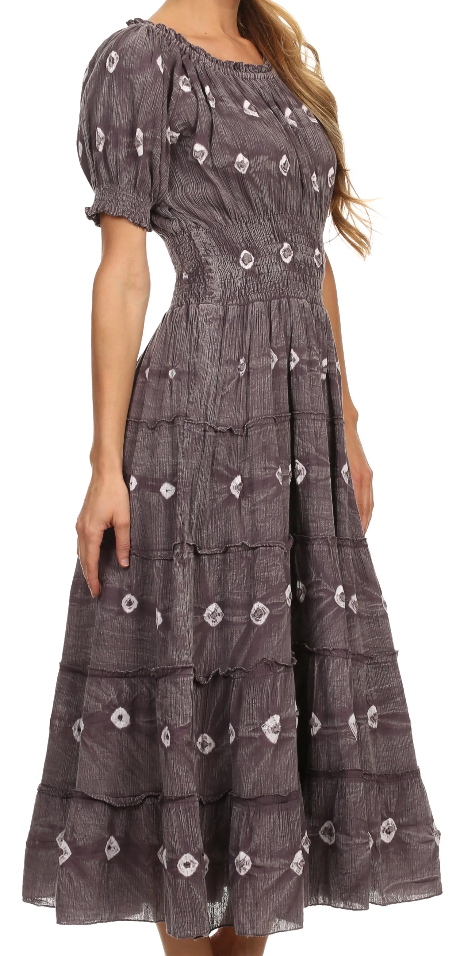 Sakkas Aiden Crepe Peasant Gypsy Boho Long Tie Dye Dress