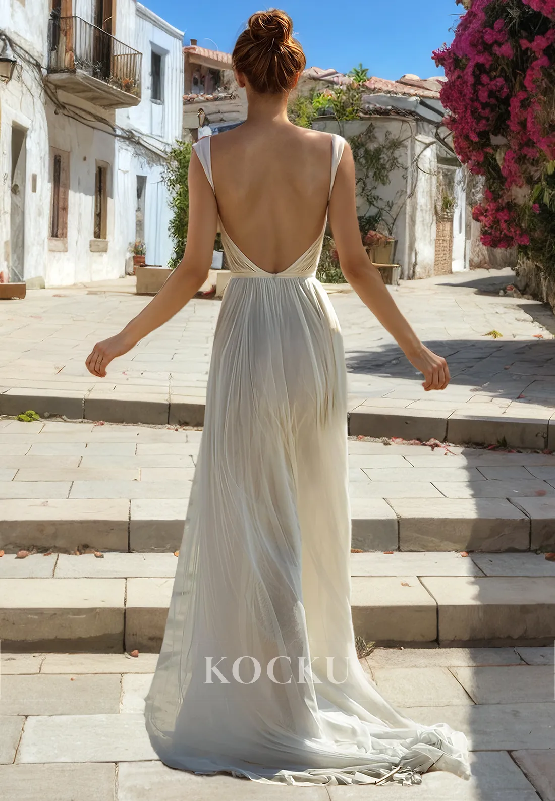 Sexy & Hot Straps V-Neck Backless Split Wedding Dress