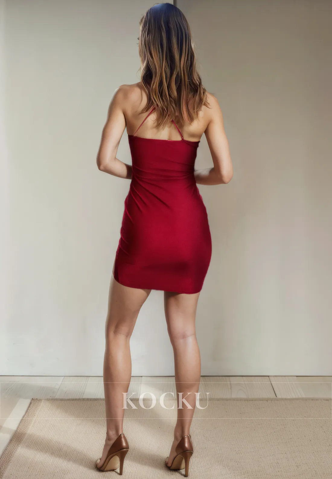 Sexy & Hot V-Neck Spaghetti Straps Sheath Satin Party Homecoming Dress