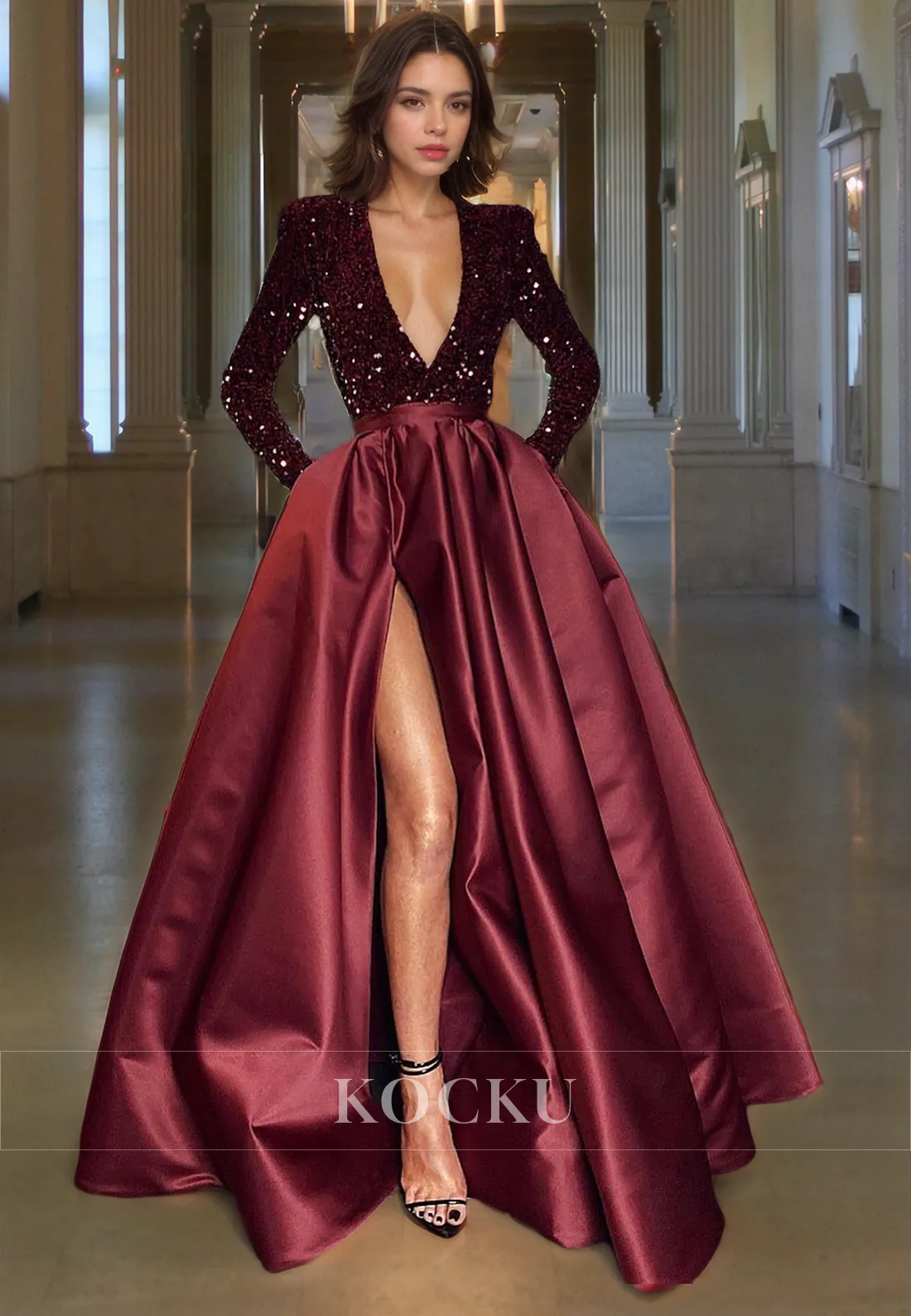 Sexy & Morden V-Neck Long sleeves A-Line Evening Party Prom Dress