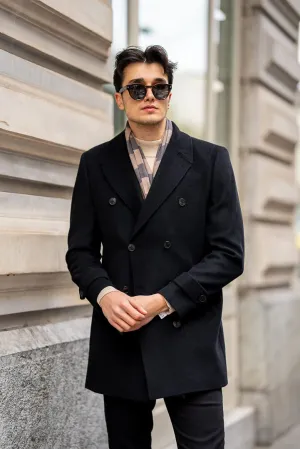 Sophisticated Men's Black Double-Breasted Coat