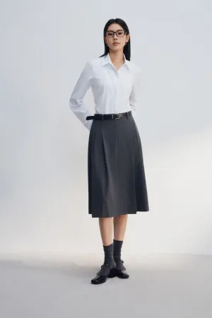 Twill A-line Midi Skirt With Belt