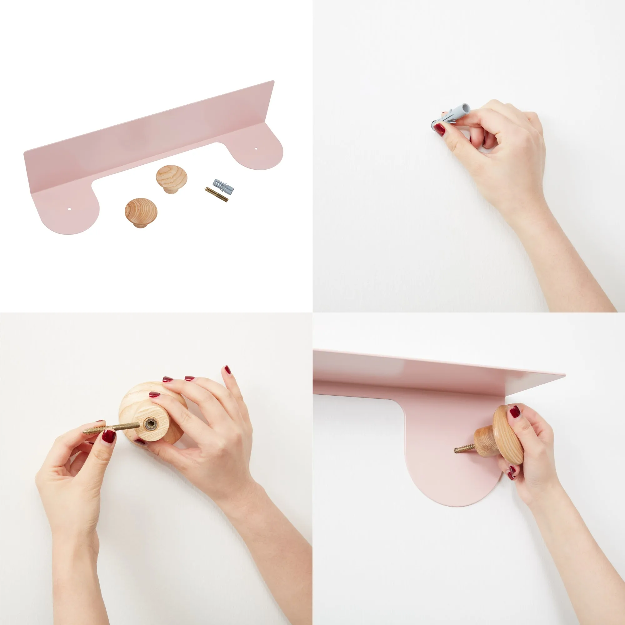 Wall Shelf with Double Dots Hooks (Baby Pink)